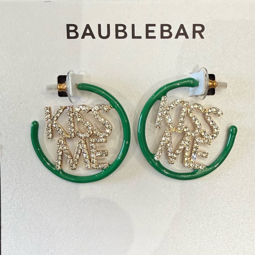 🆕🌈☘️BaubleBar☘️🌈Green 'Kiss Me' Hoop Earrings